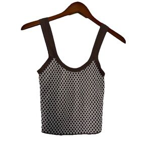 Abercrombie And Fitch Women’s Brown And White Crop Top Tank Diamond Patterned